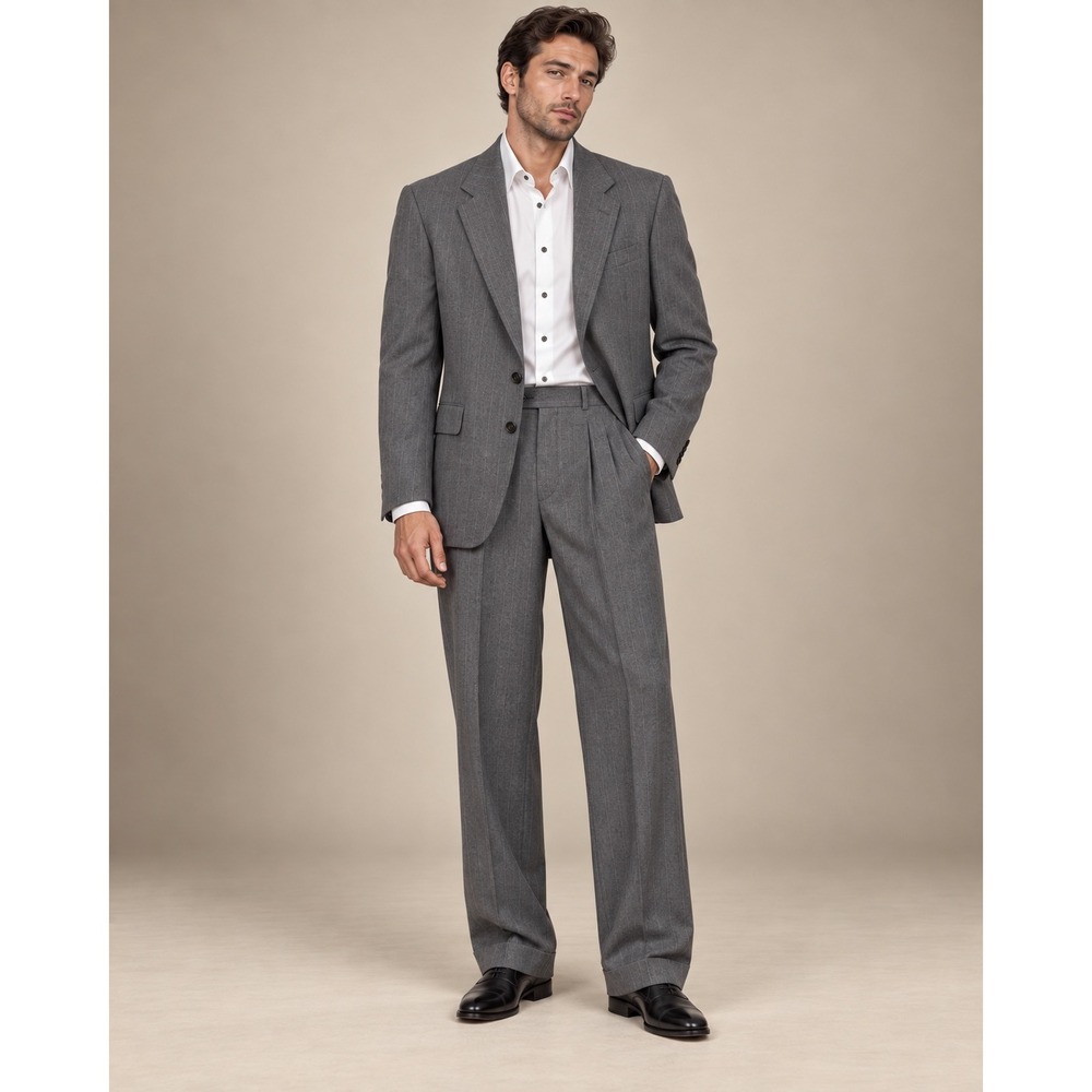Giuseppe Mens Gray Pinstripe Super 120s Wool 2 Piece Suit Made in Italy Pleated